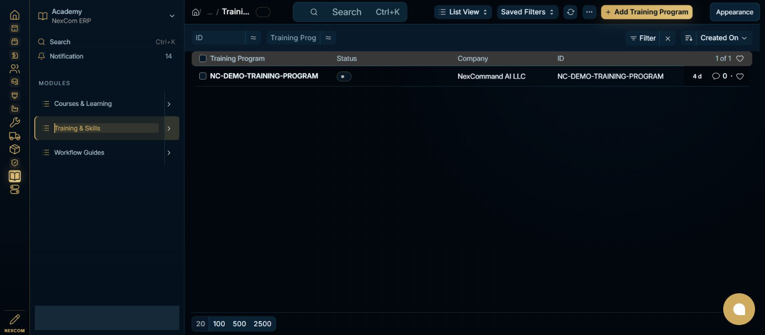 Check existing programs — redacted NexCom tutorial image