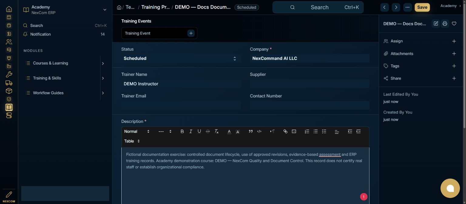 Save and verify the program — redacted NexCom tutorial image