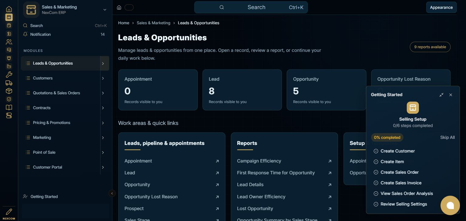 Sales & Marketing — Leads & Opportunities full staging dashboard