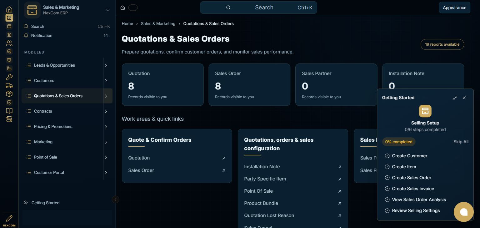 Sales & Marketing — Quotations & Sales Orders full staging dashboard