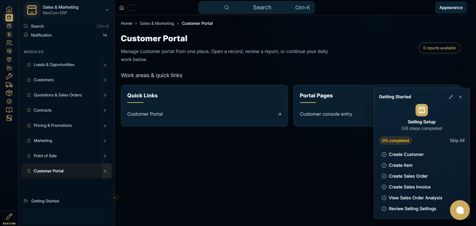 Sales & Marketing — Customer Portal full staging dashboard