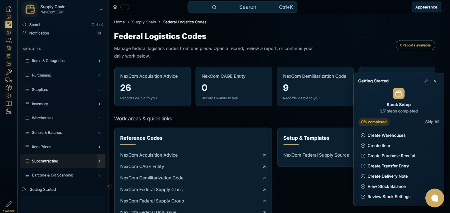 Supply Chain — Federal Logistics Codes full staging dashboard