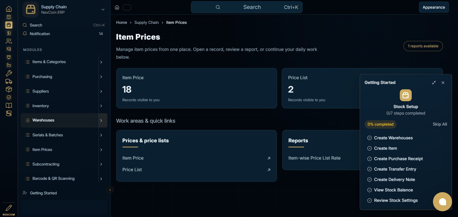 Supply Chain — Item Prices full staging dashboard
