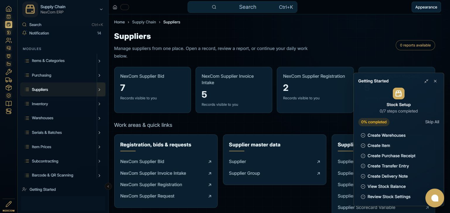 Supply Chain — Suppliers full staging dashboard