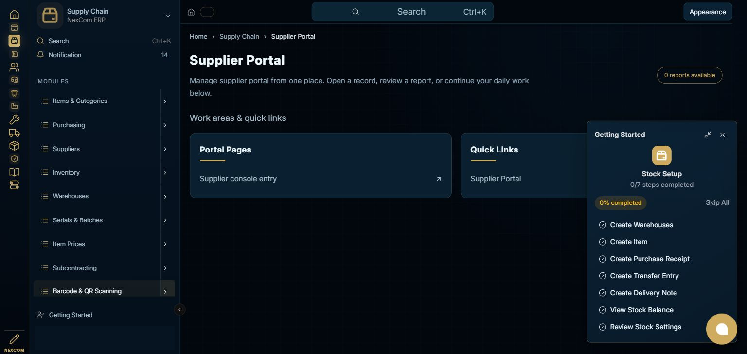 Supply Chain — Supplier Portal full staging dashboard
