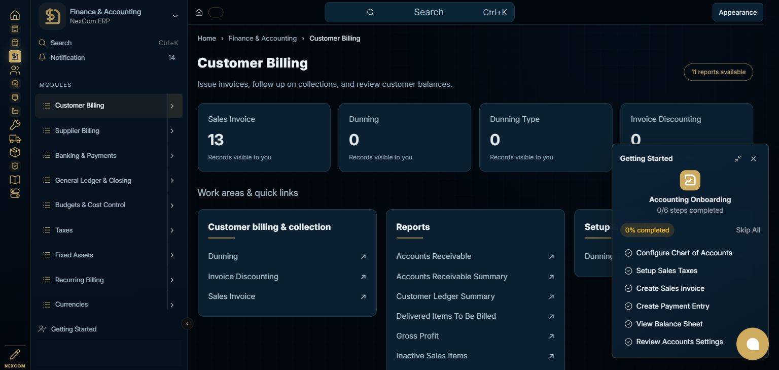Finance & Accounting — Customer Billing full staging dashboard