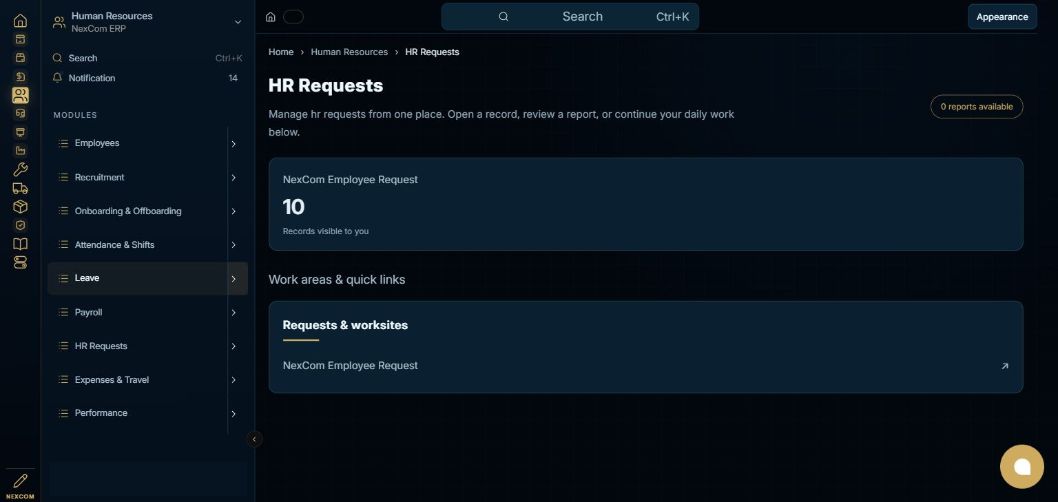 Human Resources — HR Requests full staging dashboard