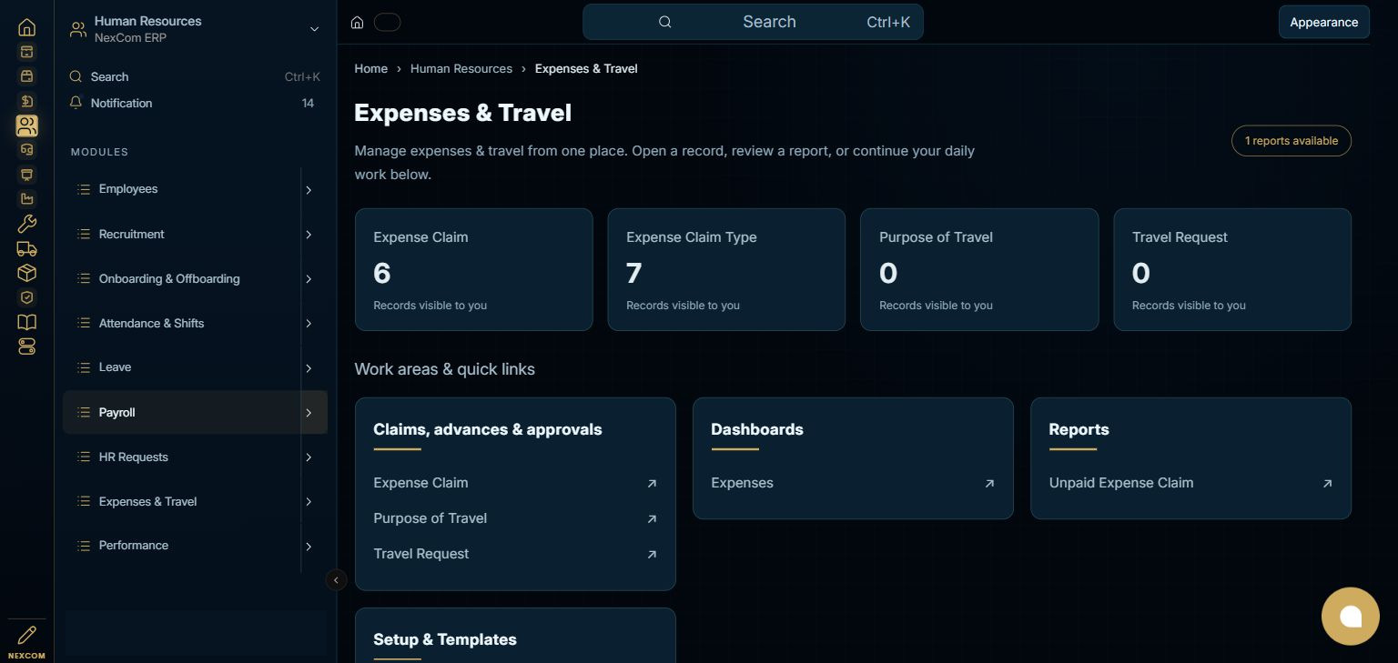 Human Resources — Expenses & Travel full staging dashboard