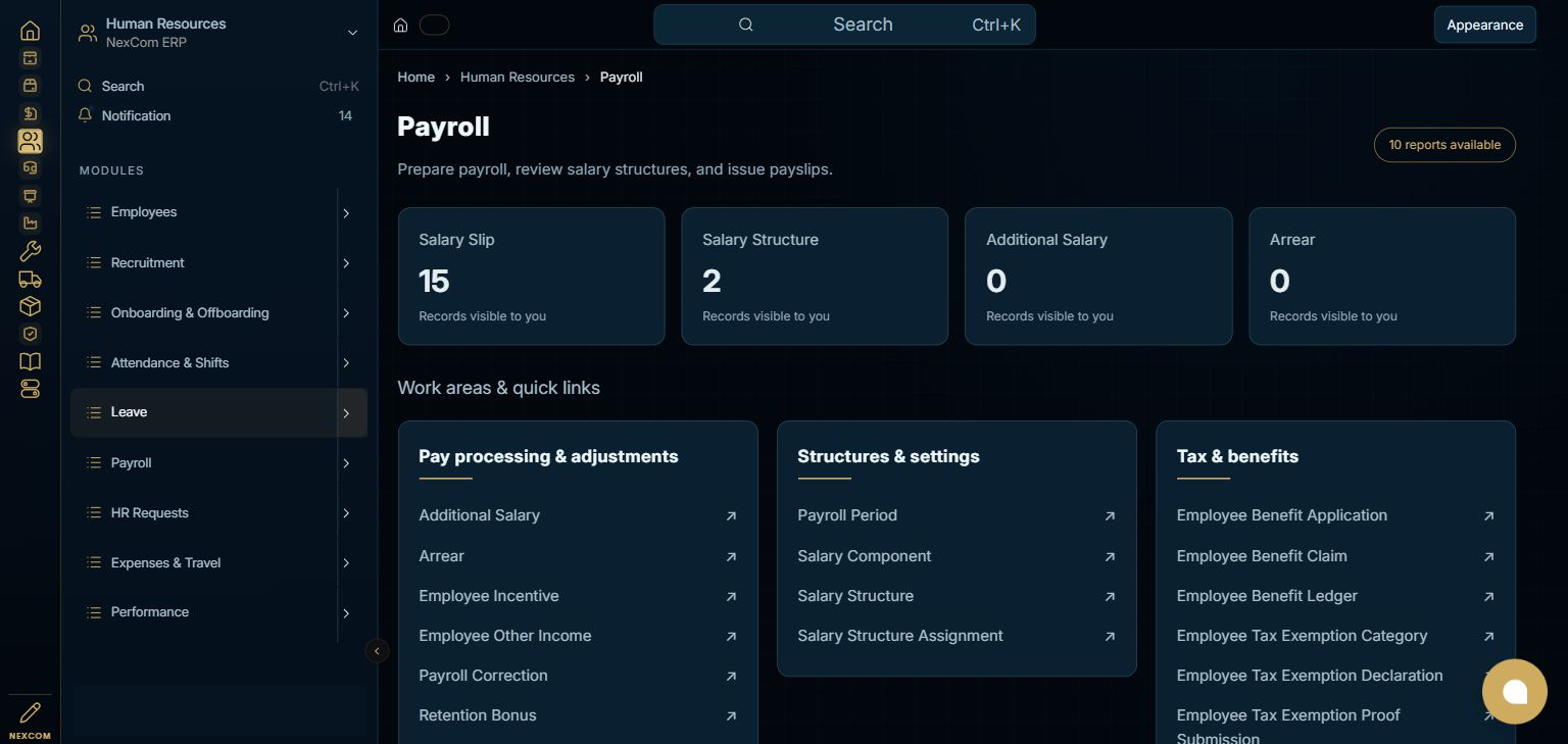 Human Resources — Payroll full staging dashboard
