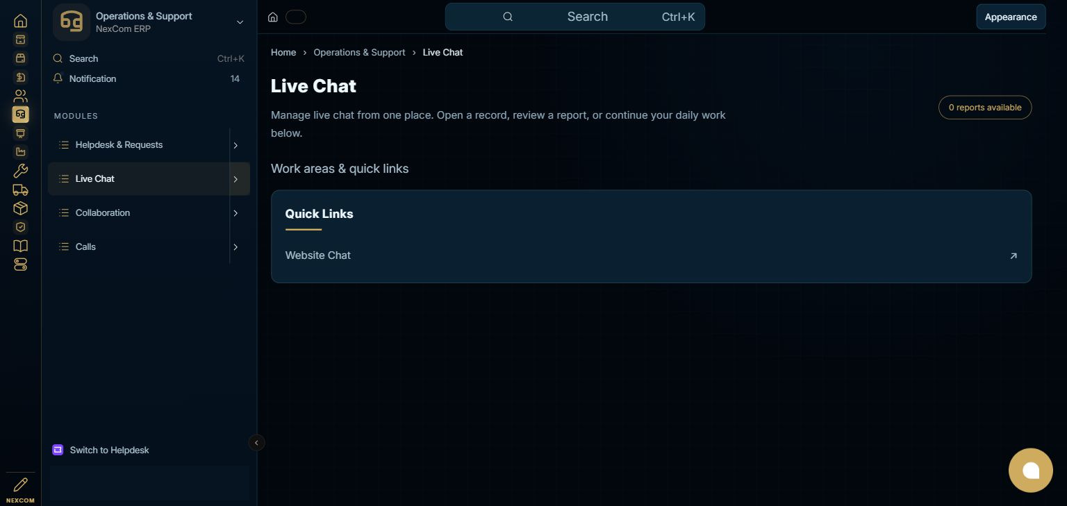 Operations & Support — Live Chat full staging dashboard