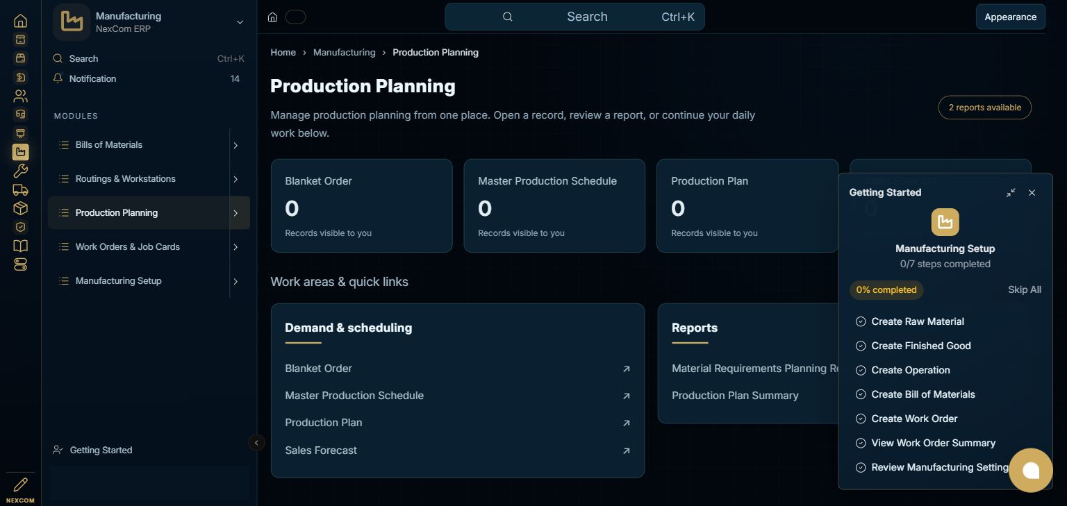 Manufacturing — Production Planning full staging dashboard