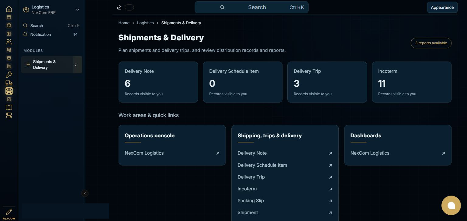 Logistics — Shipments & Delivery full staging dashboard