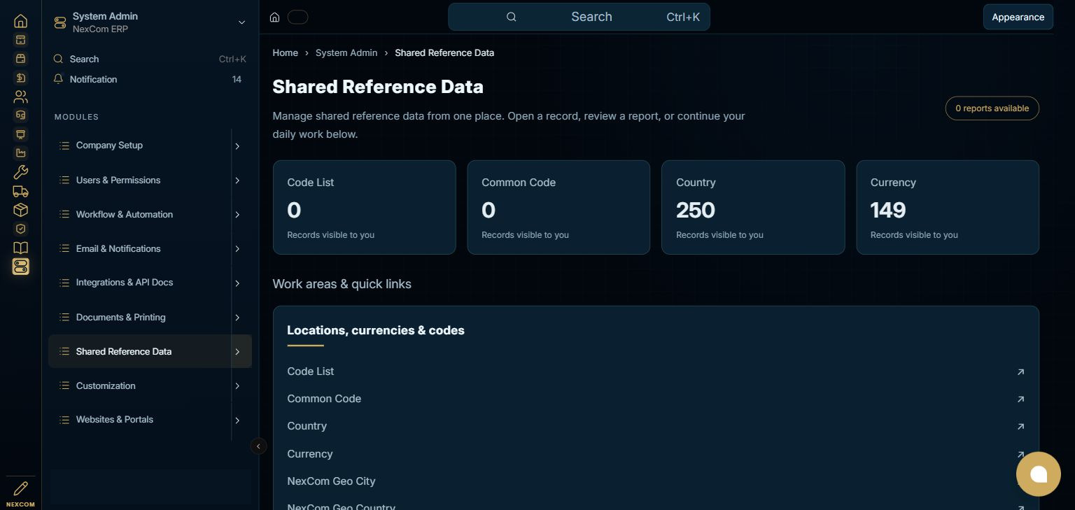 System Admin — Shared Reference Data full staging dashboard