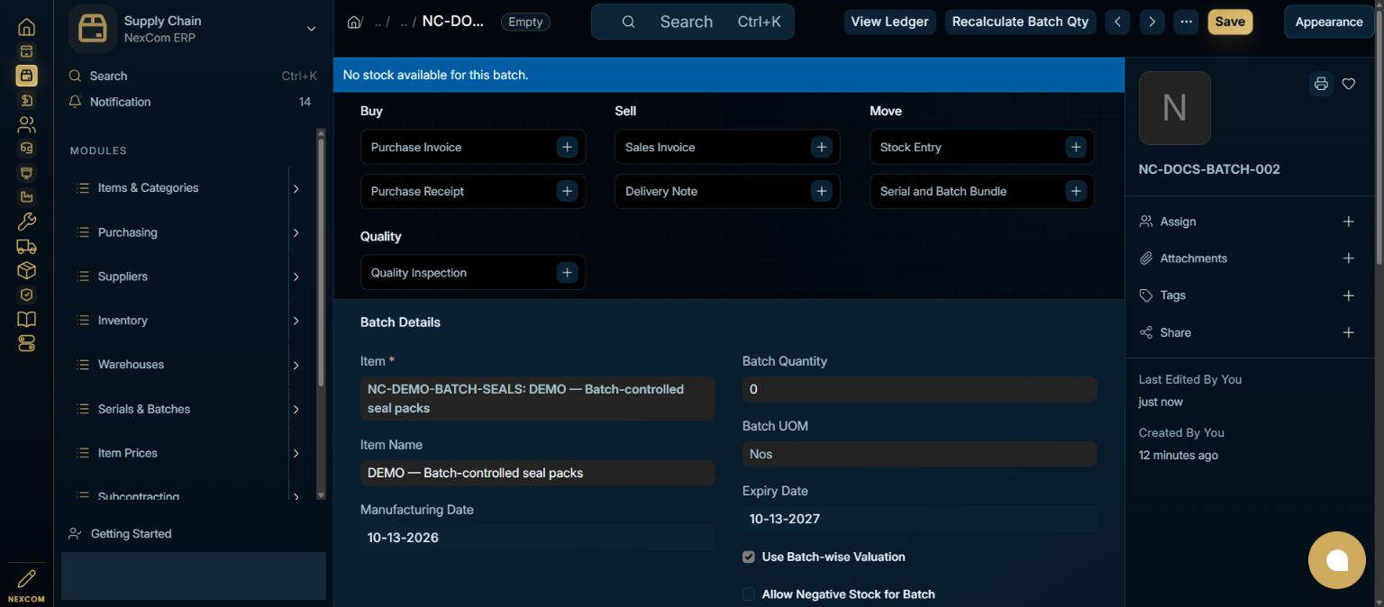 Save and inspect quantity — redacted NexCom tutorial image