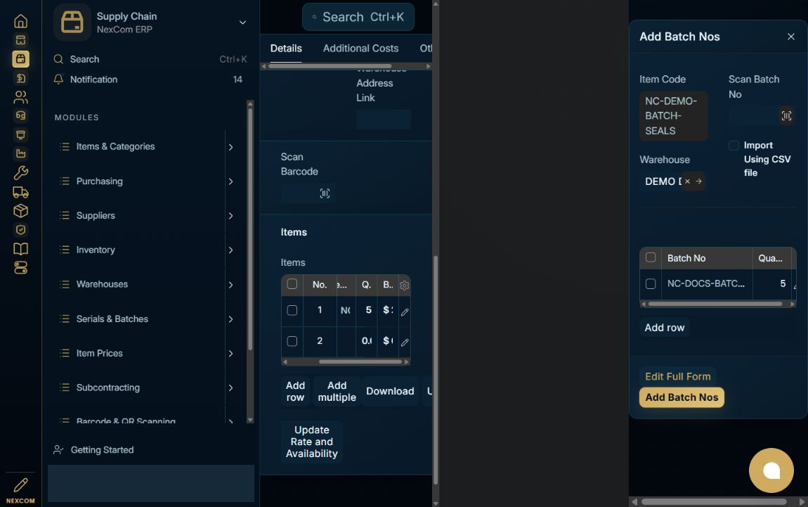 Allocate the batch — redacted NexCom tutorial image