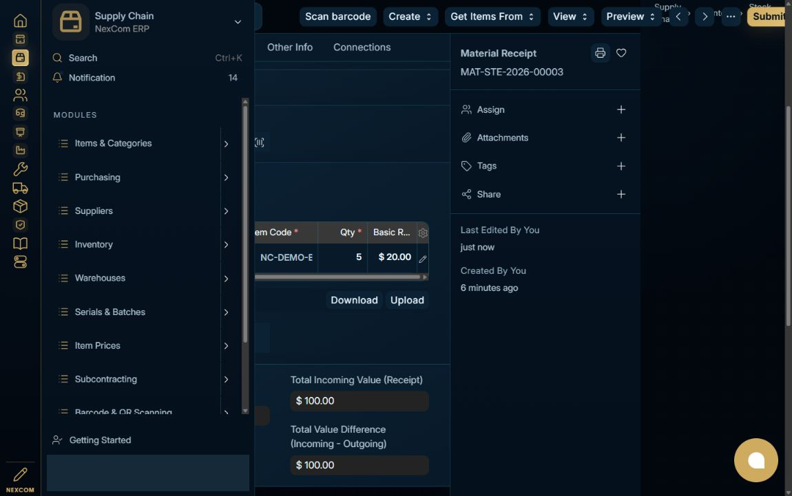Review quantity and valuation — redacted NexCom tutorial image