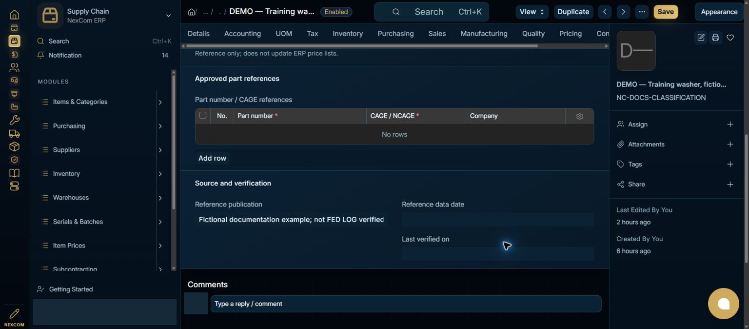 Verify before saving — redacted NexCom tutorial image