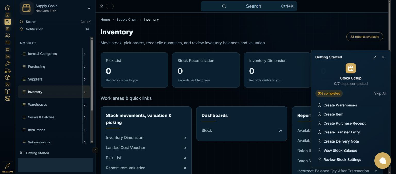 Open inventory work — redacted NexCom tutorial image