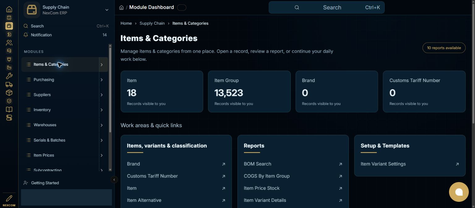 Open Items & Categories — redacted NexCom tutorial image
