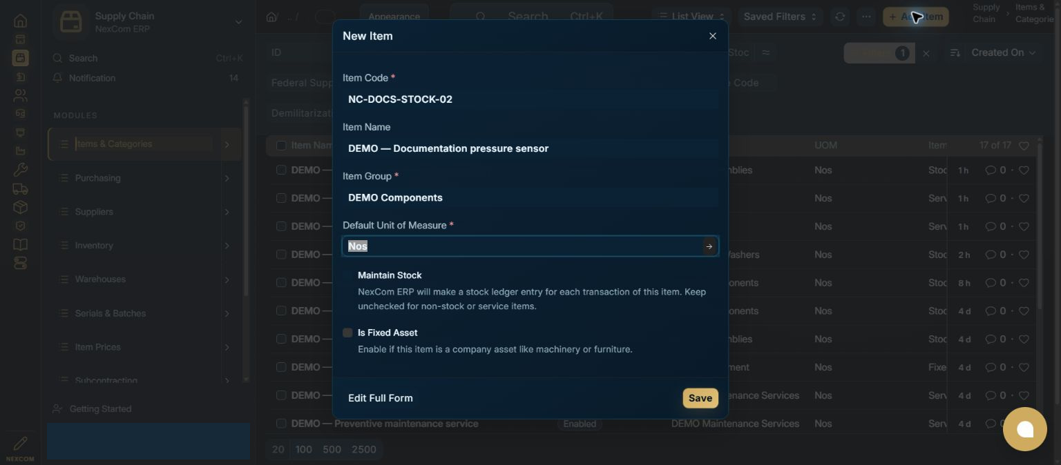 Enter the item identity — redacted NexCom tutorial image