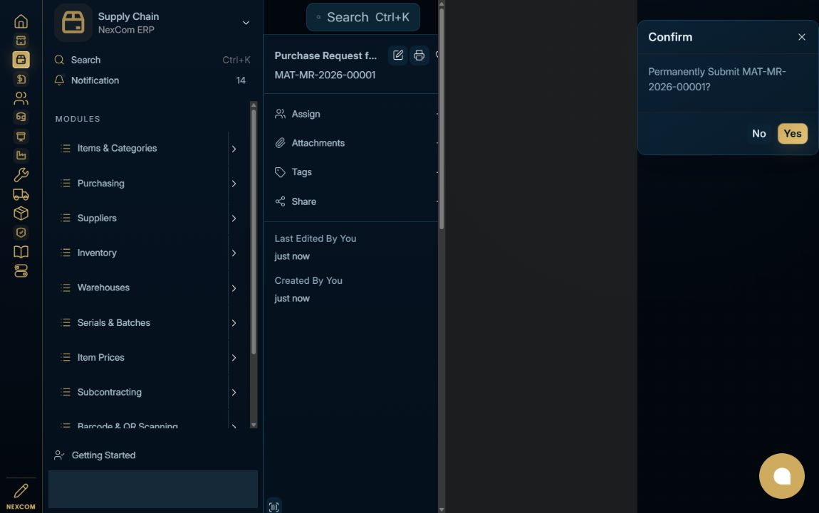 Submit the requirement — redacted NexCom tutorial image