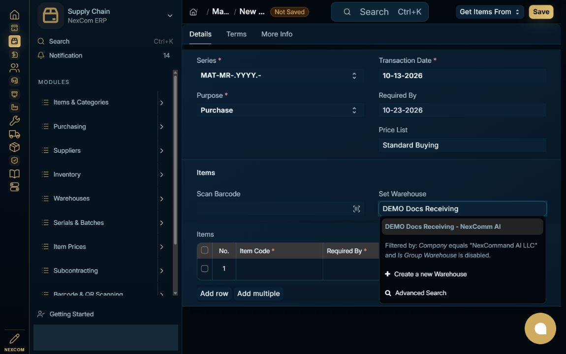 Set purpose and dates — redacted NexCom tutorial image