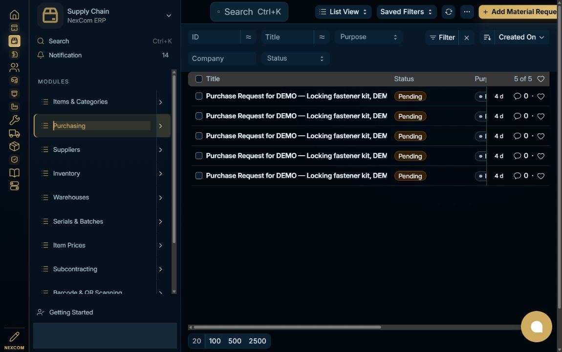 Check existing requests — redacted NexCom tutorial image
