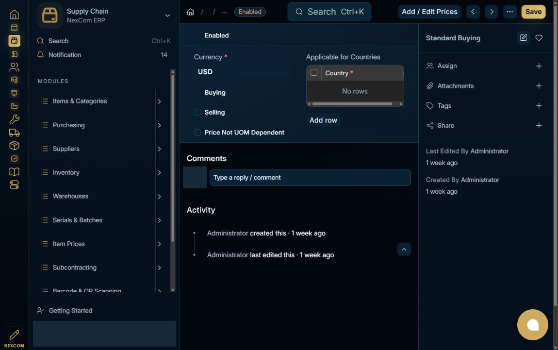 Check the price list — redacted NexCom tutorial image
