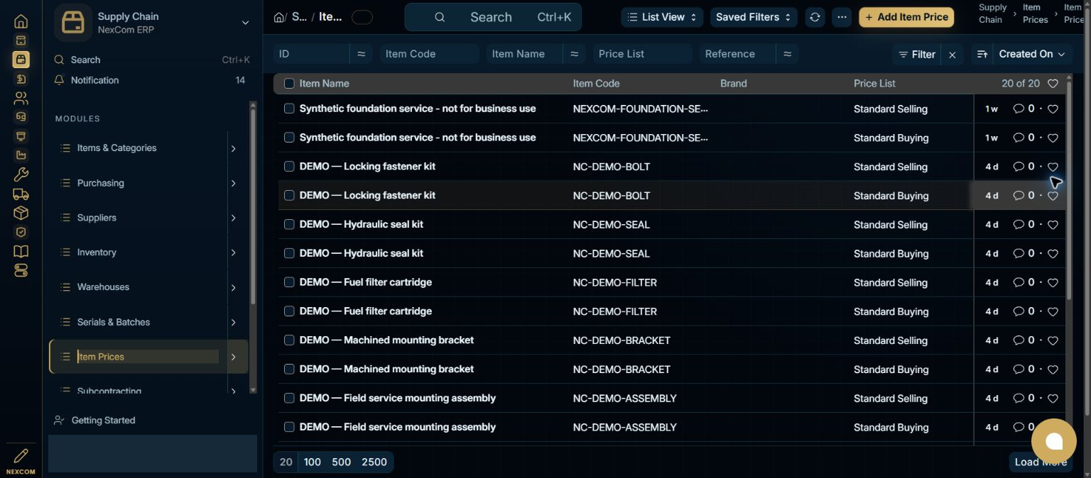 Check existing prices — redacted NexCom tutorial image