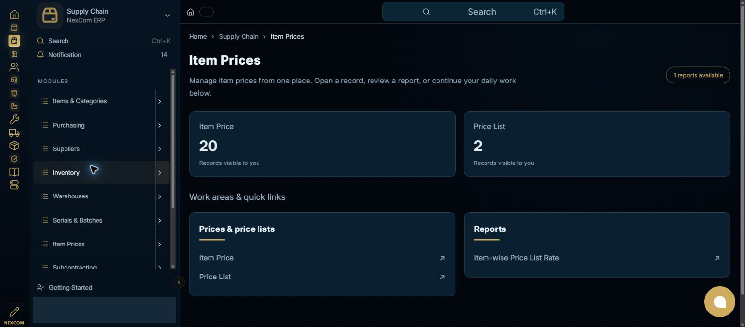 Open Item Prices — redacted NexCom tutorial image