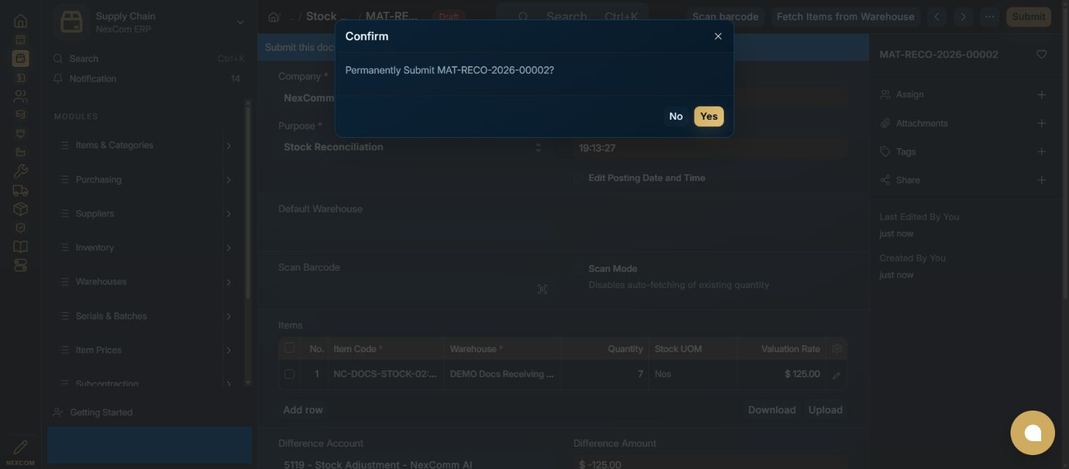 Confirm submission — redacted NexCom tutorial image