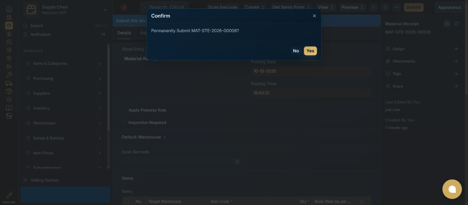 Confirm stock posting — redacted NexCom tutorial image