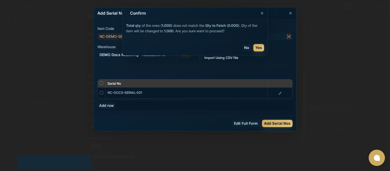 Review the allocation quantity — redacted NexCom tutorial image