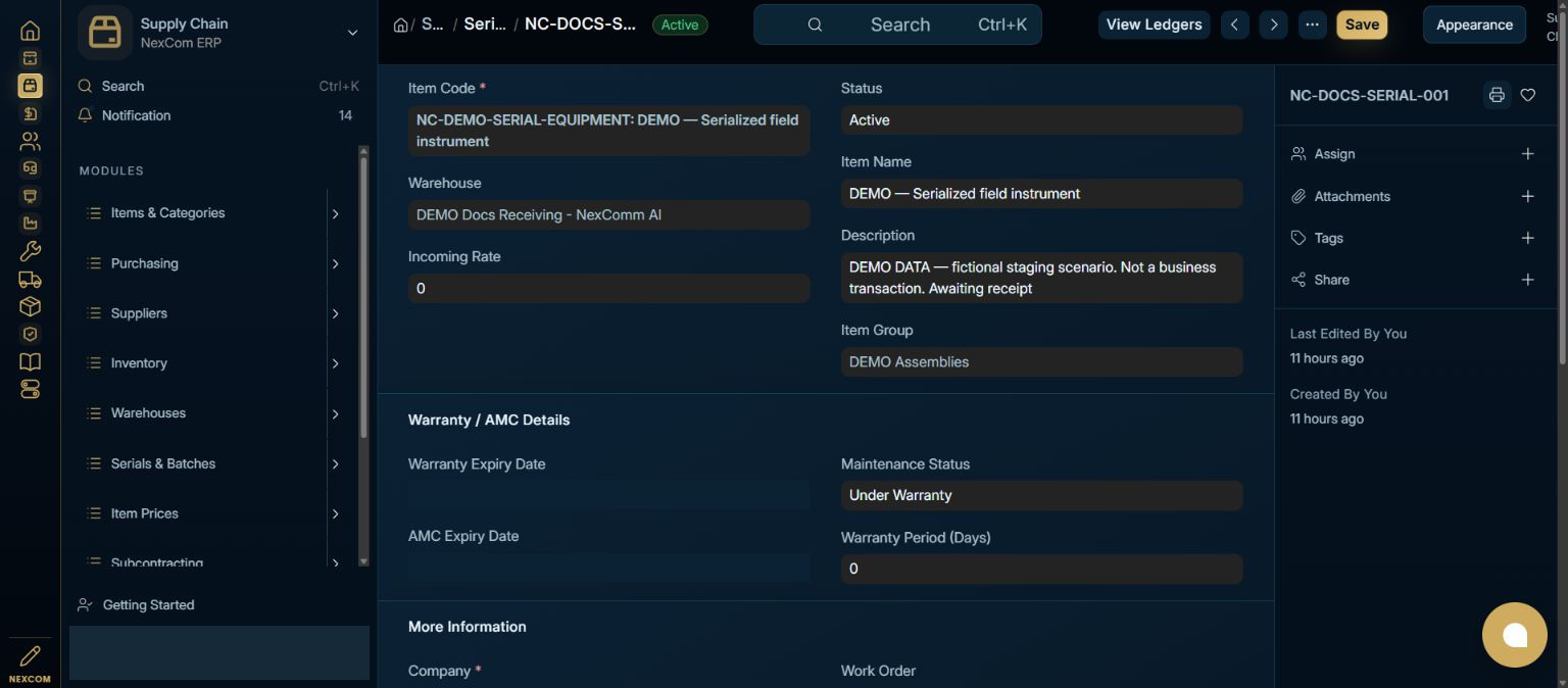 Check serial availability — redacted NexCom tutorial image