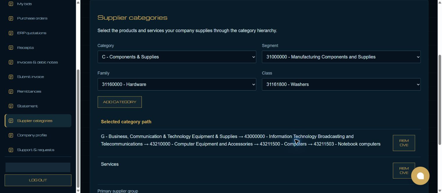 Choose category and segment — redacted NexCom tutorial image