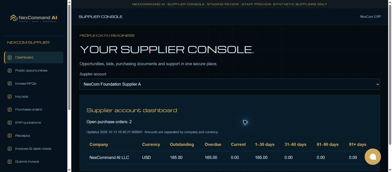 Confirm your supplier account — redacted NexCom tutorial image