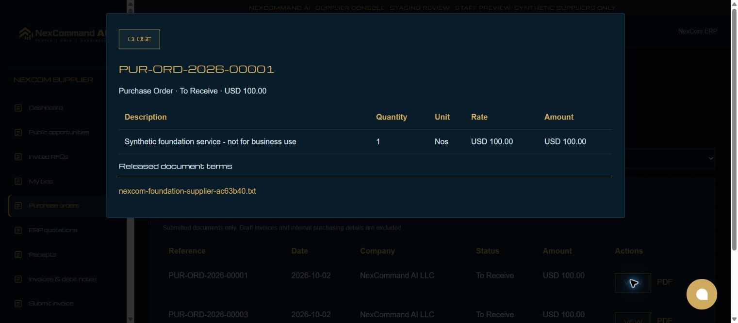 Review the released order — redacted NexCom tutorial image