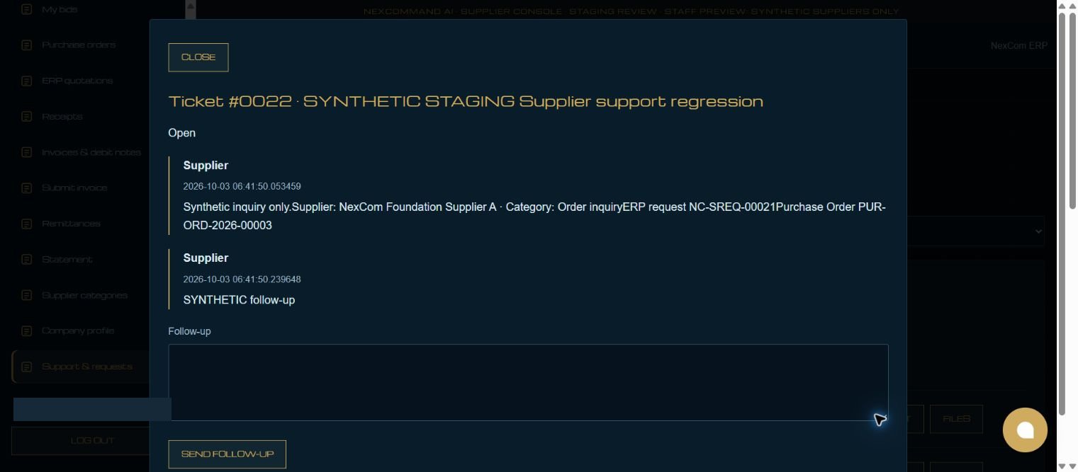 Review the conversation — redacted NexCom tutorial image