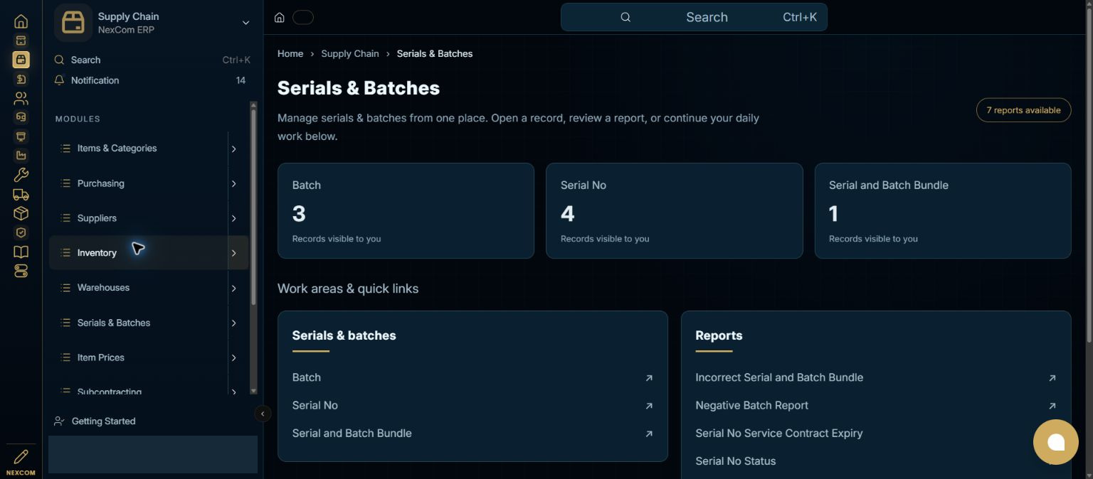 Open batch management — redacted NexCom tutorial image