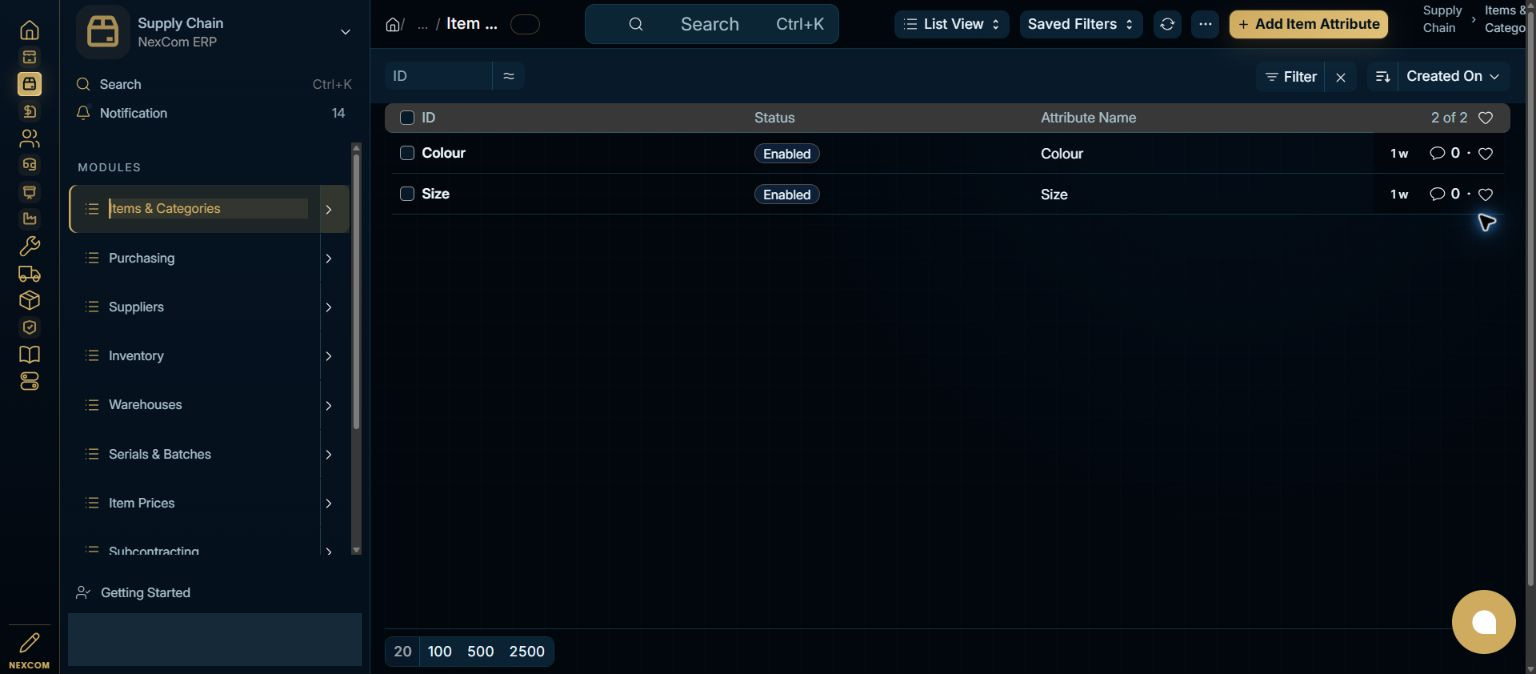 Review existing attributes — redacted NexCom tutorial image