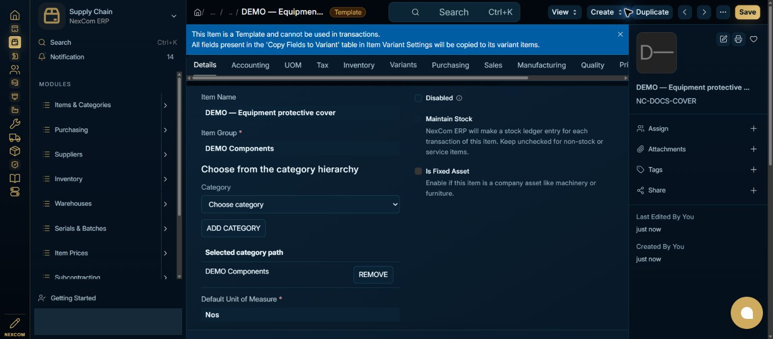 Save and distinguish the template — redacted NexCom tutorial image